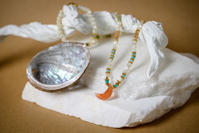 Peach Moonstone moon Necklace