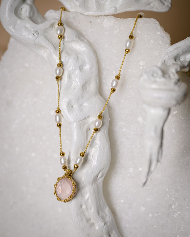 Rose Quartz pearl Necklace