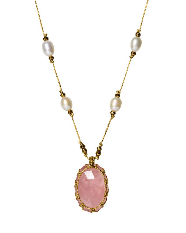 Rose Quartz adjustable Pearl necklace
