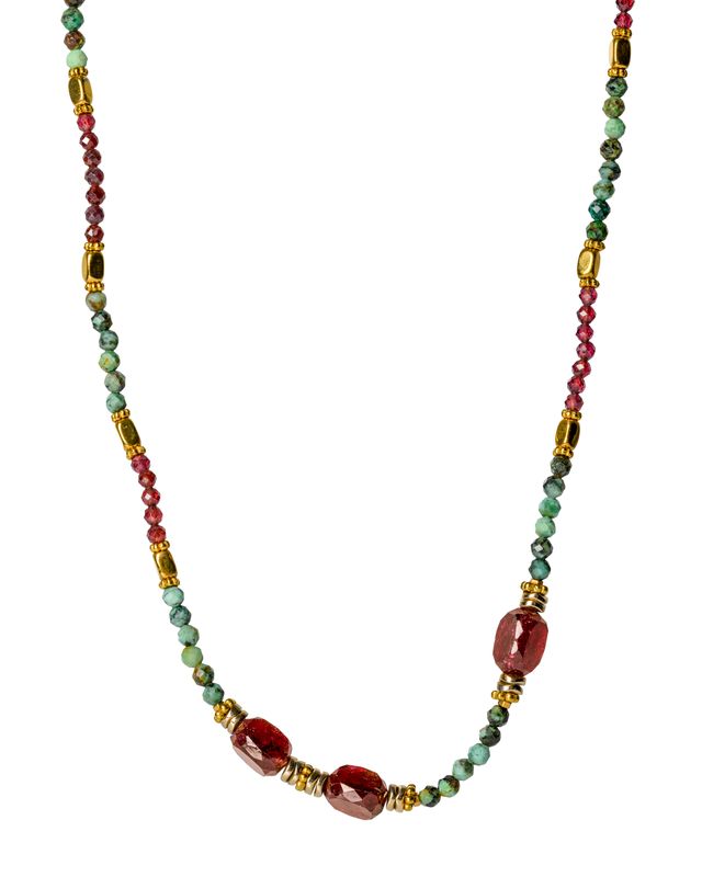 Turquoise and garnet short necklace