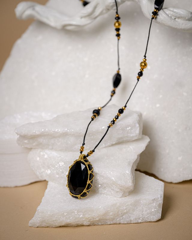 Long Adjustable Obsidian Necklace