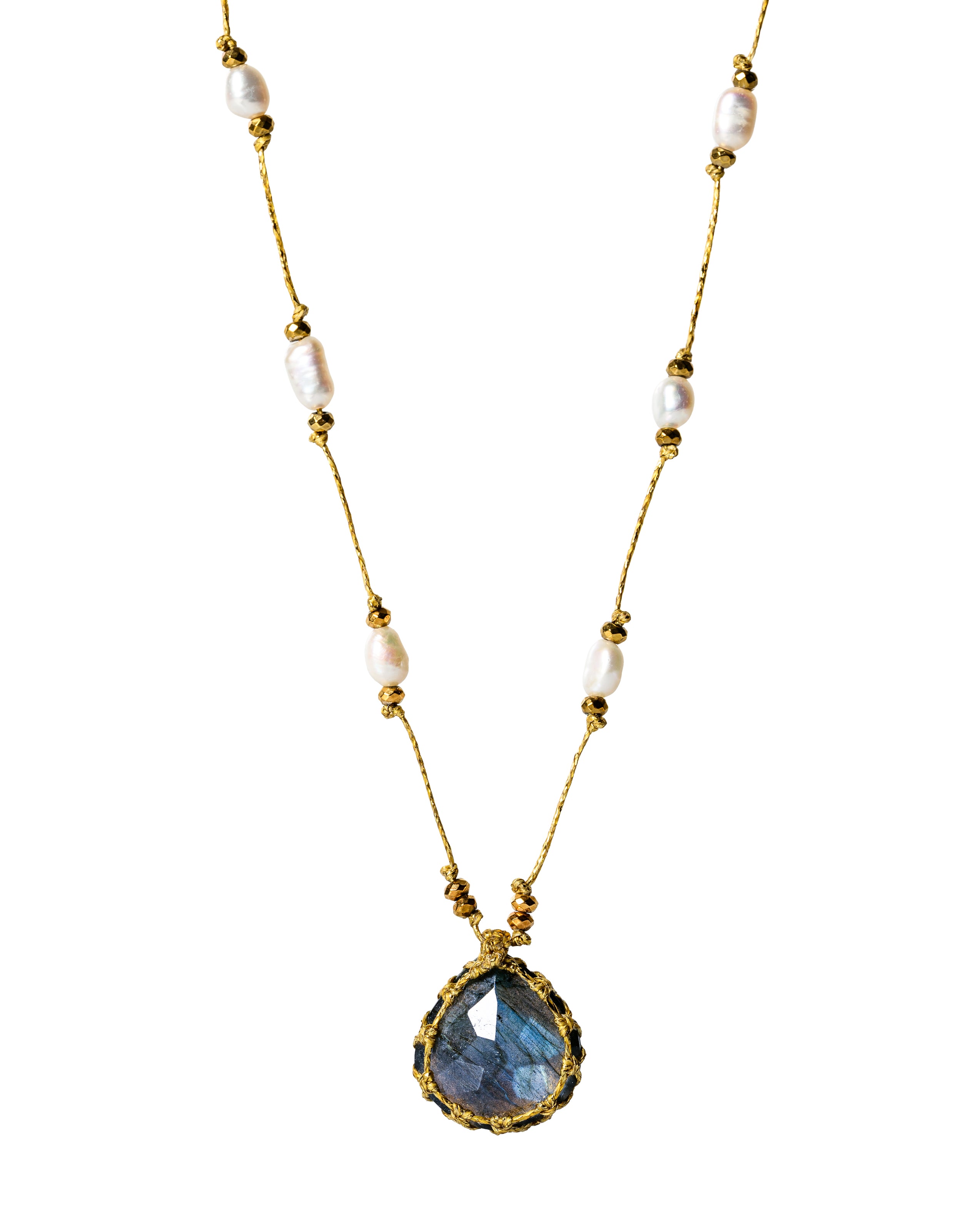 Labradorite Pearl Necklace drop shape