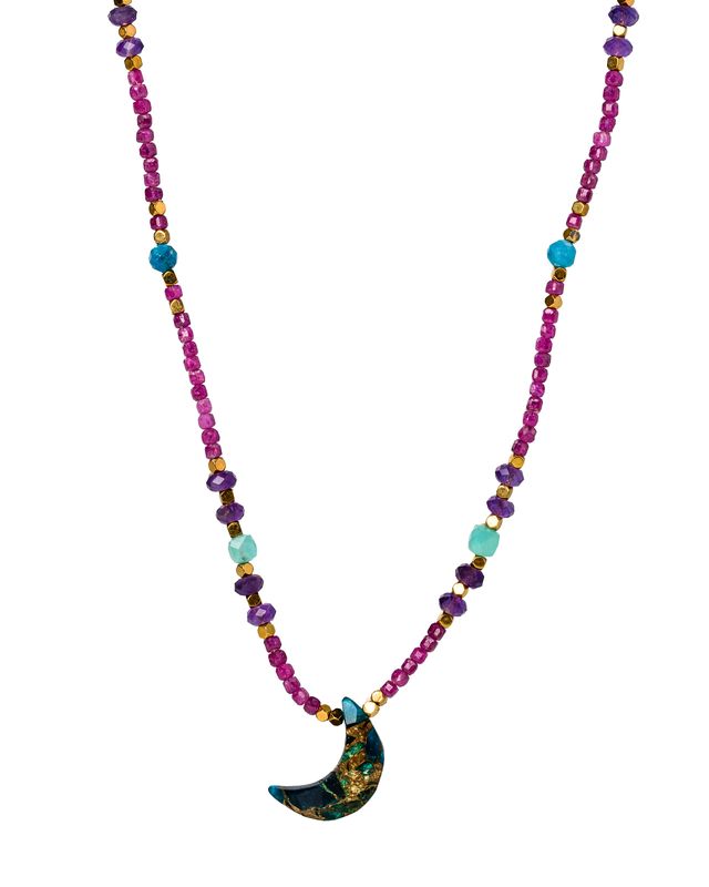 Rubies with moon necklace short length