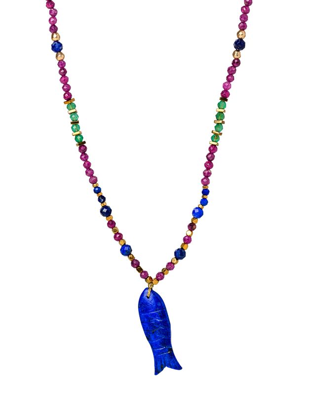 Lapis Lazuli fish necklace short length
