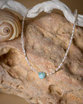 Larimar heart neckalce with irregular pearls