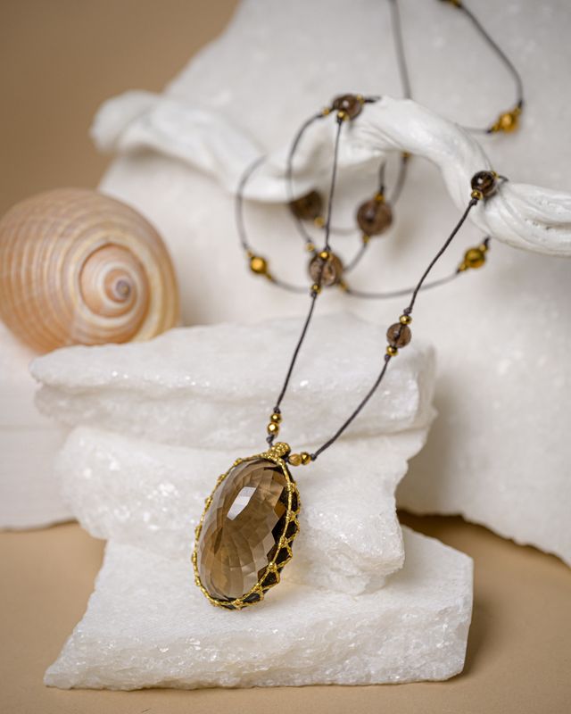 Smoky Quartz big oval long necklace