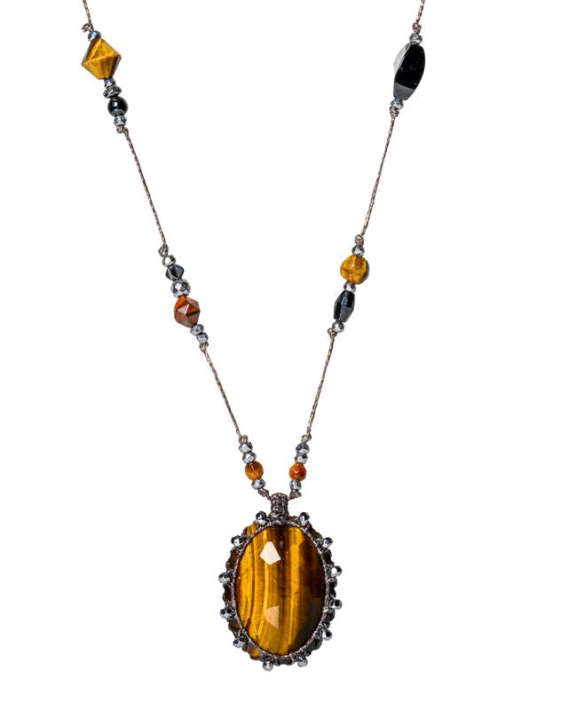 Tiger's eye silvery long adjustable necklace