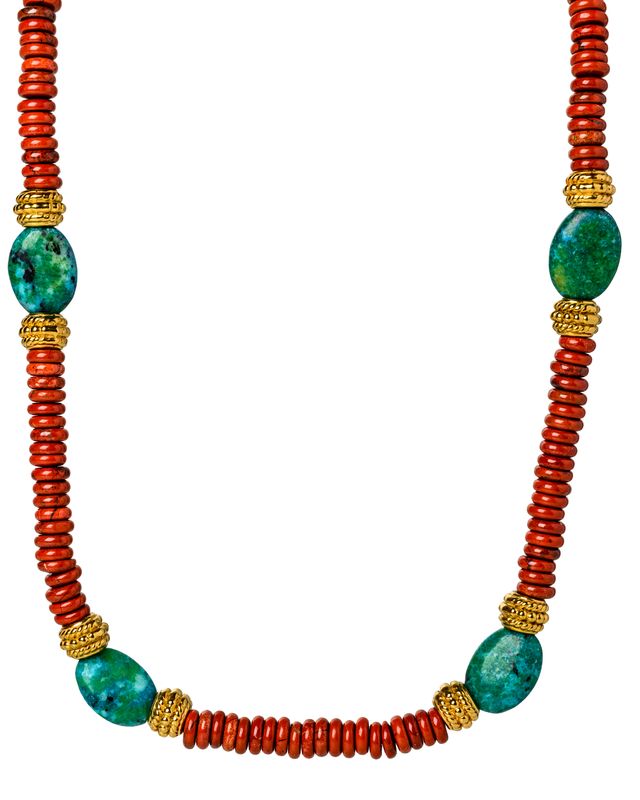 Red Jasper with Chrysocolla stones short necklace
