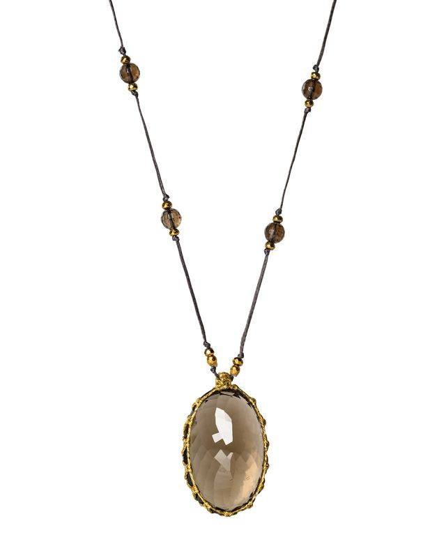 Smoky Quartz big oval long necklace