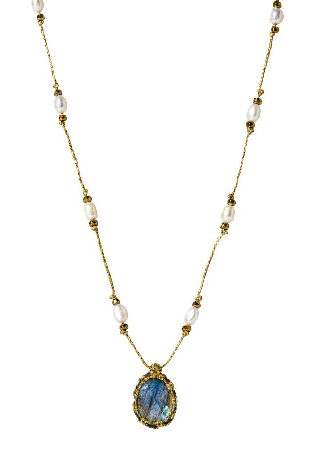 Filema Labradorite Necklace with oval pearls
