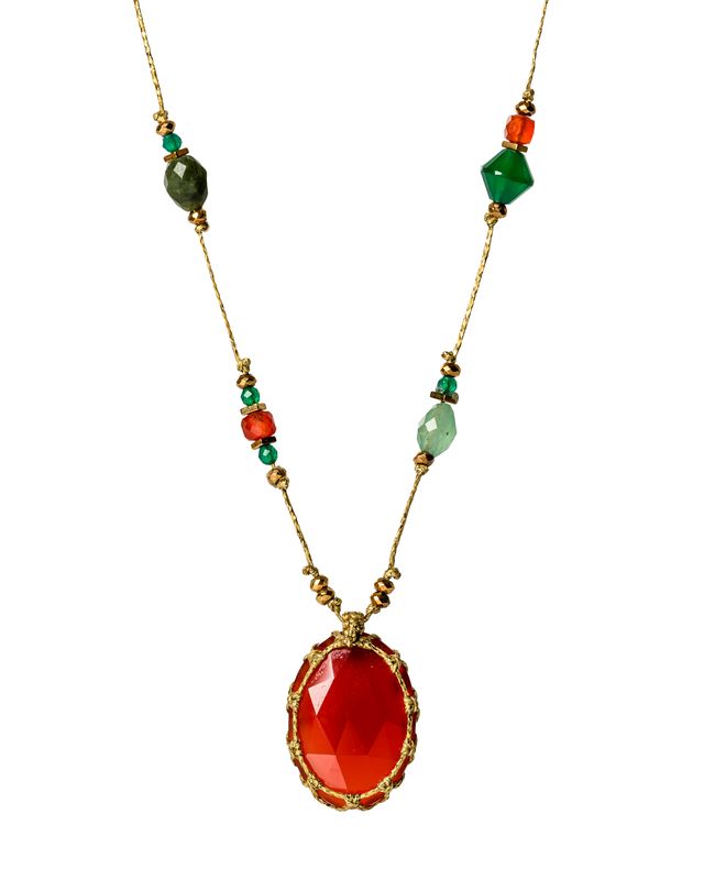 Carnelian long adjustable Necklace with green tones
