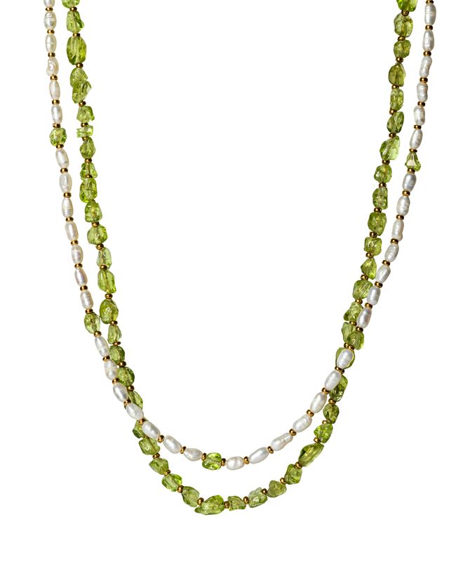 Double necklace with irregular Pears and Peridot