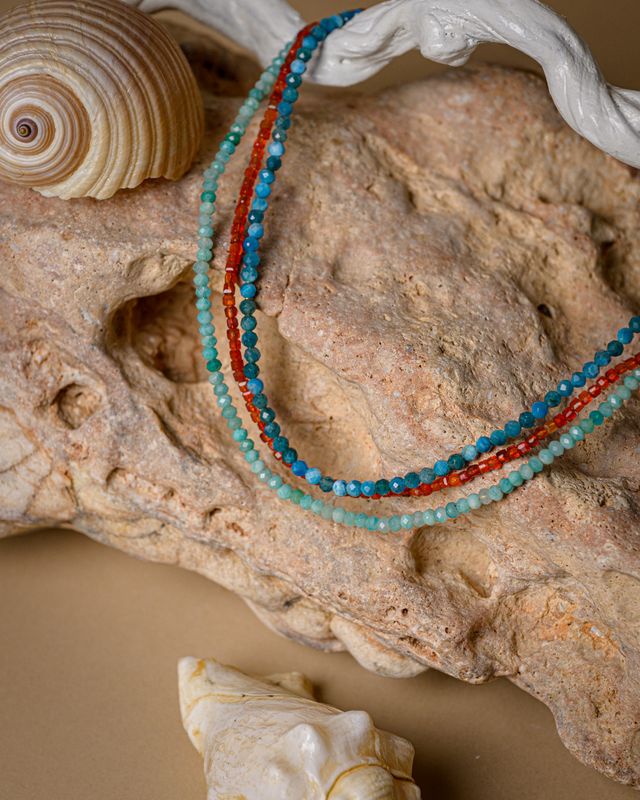 Triple necklace with Apatite , Amazonite and Carnilian