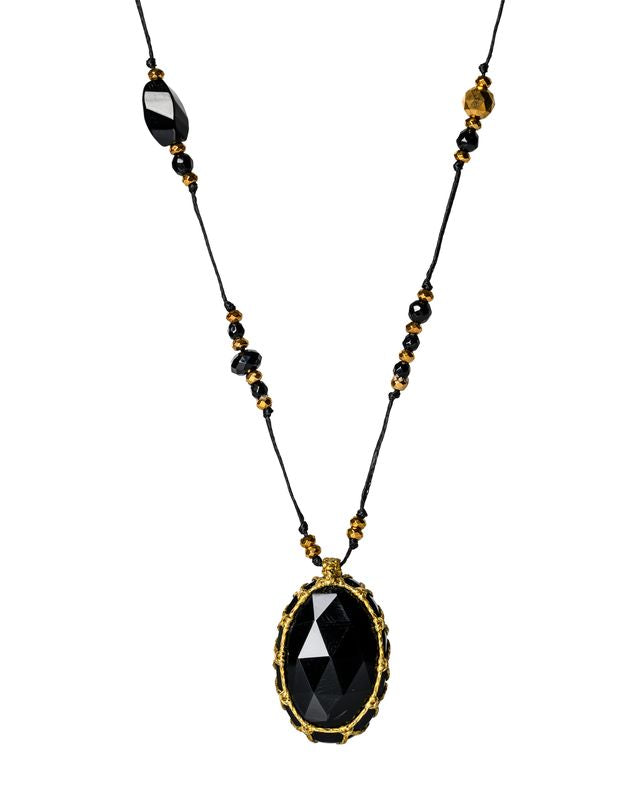 Long Adjustable Obsidian Necklace