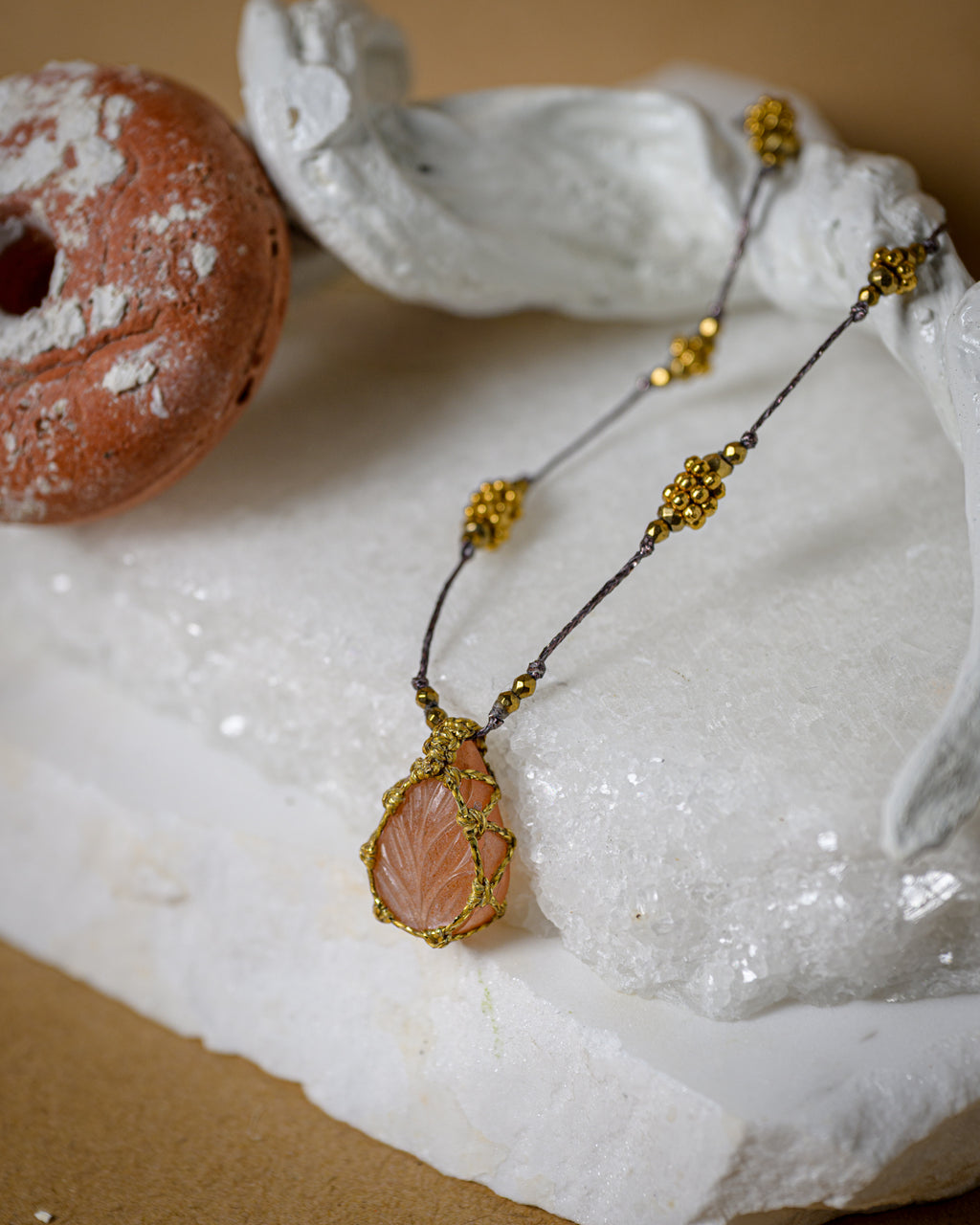 Leaf Peach Moonstone Necklace