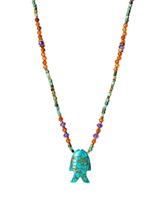 Turquoise fish with colorful neck stones