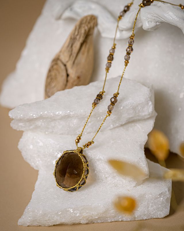 Long Smoky Quartz adjustable Necklace