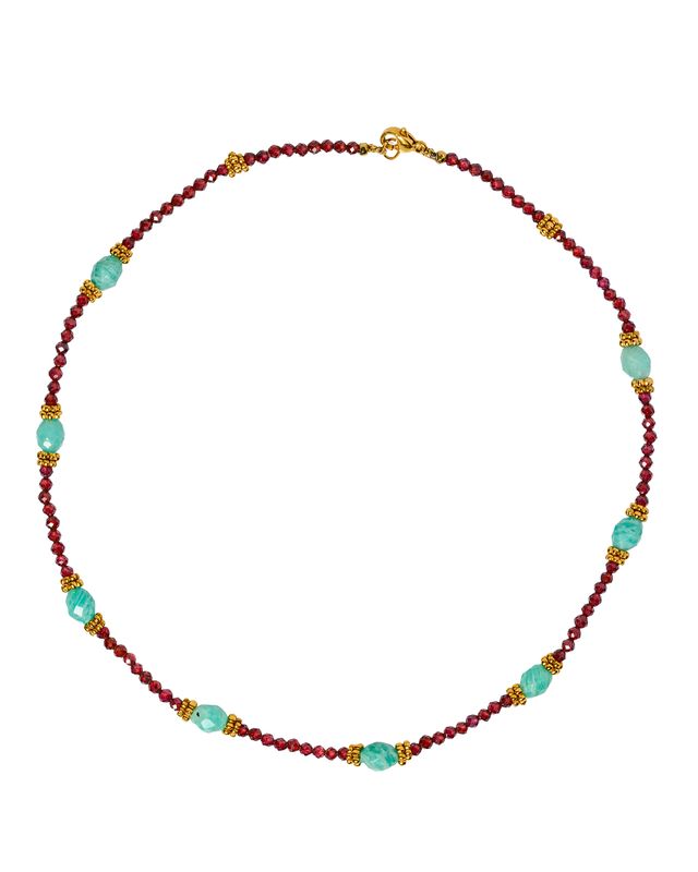 Amazonite and garnet short neckalce