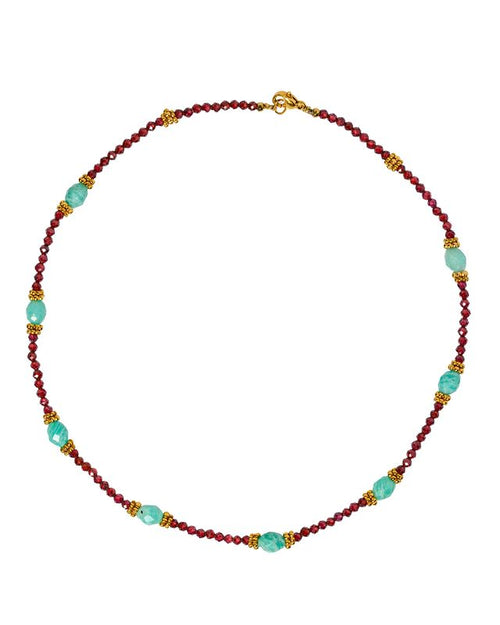 Amazonite and garnet short neckalce