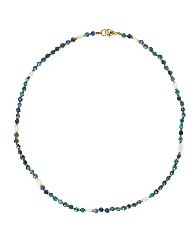 Azurite short necklace with pearls