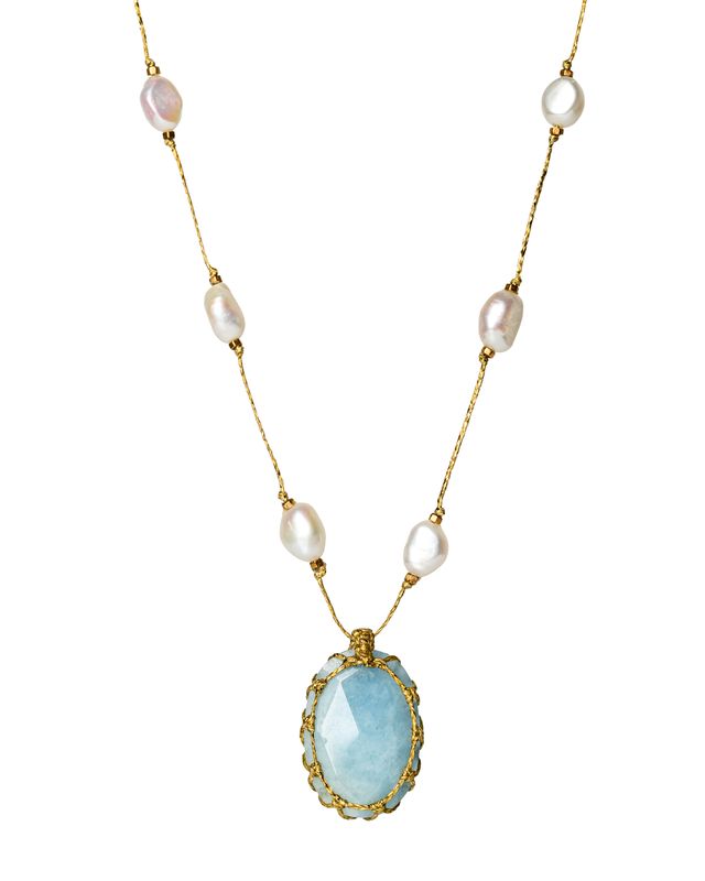 Aquamarine pearl Necklace adjustable