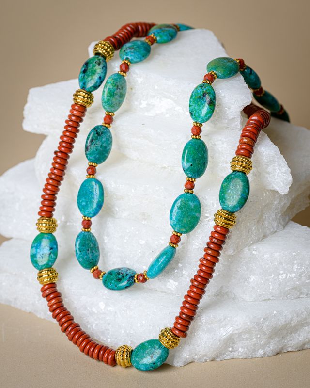 Chrysocolla and Red Jasper short necklace