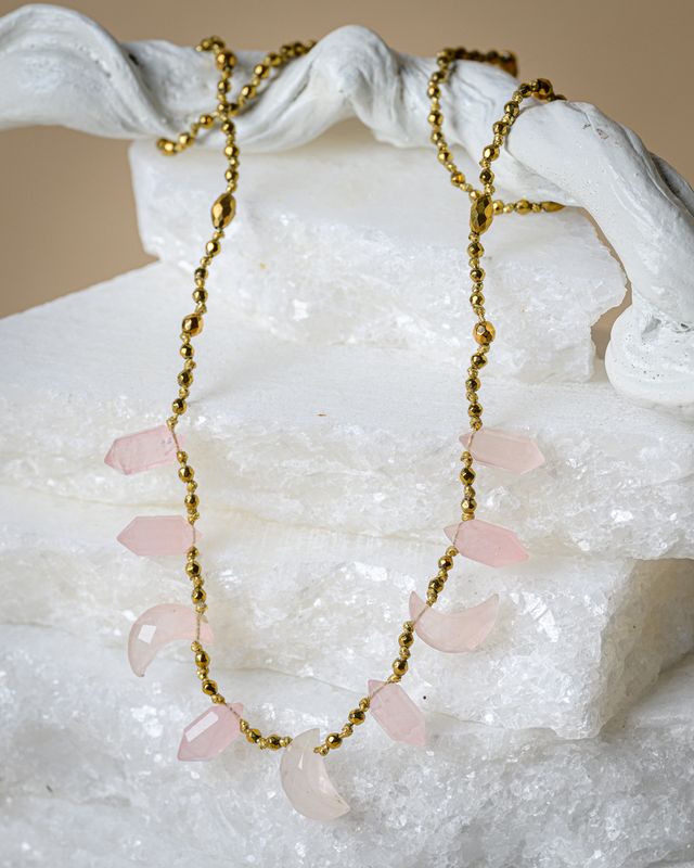 Pink Quartz Moon necklace
