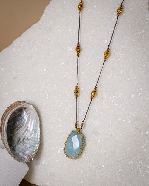 Aquamarine simple long Necklace