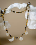 Rainbow moonstone moon necklace short length