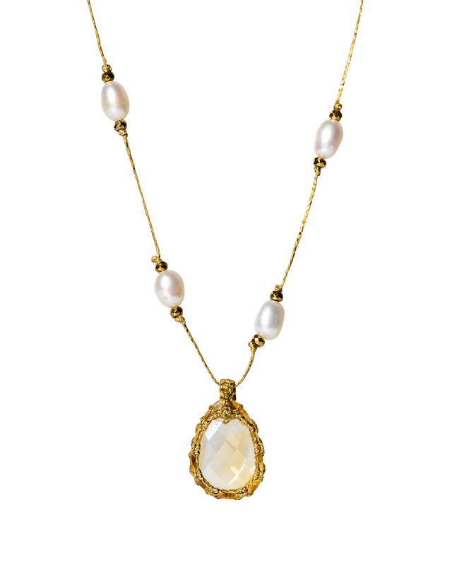 Citrine adjustable necklace with pearls